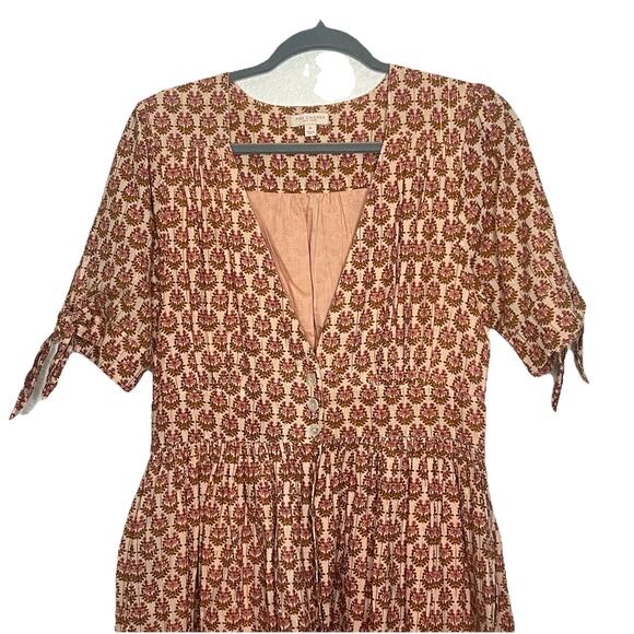 Pink Chicken Dress Womens Medium Brown Floral Maxi Boho Peasant Cottagecore B16 - Picture 2 of 8